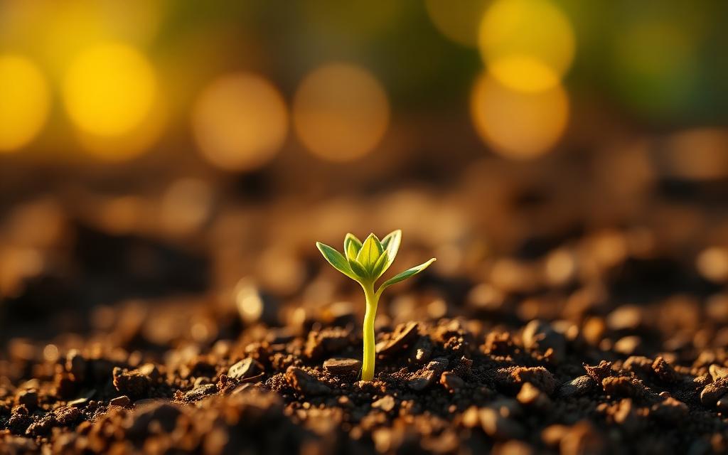 Jong plantje dat groeit in vruchtbare grond